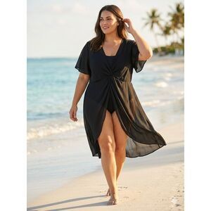 Torrid 3X Black Chiffon Twist Front Swim Cover Up Flutter Sleeve Plus Size 3